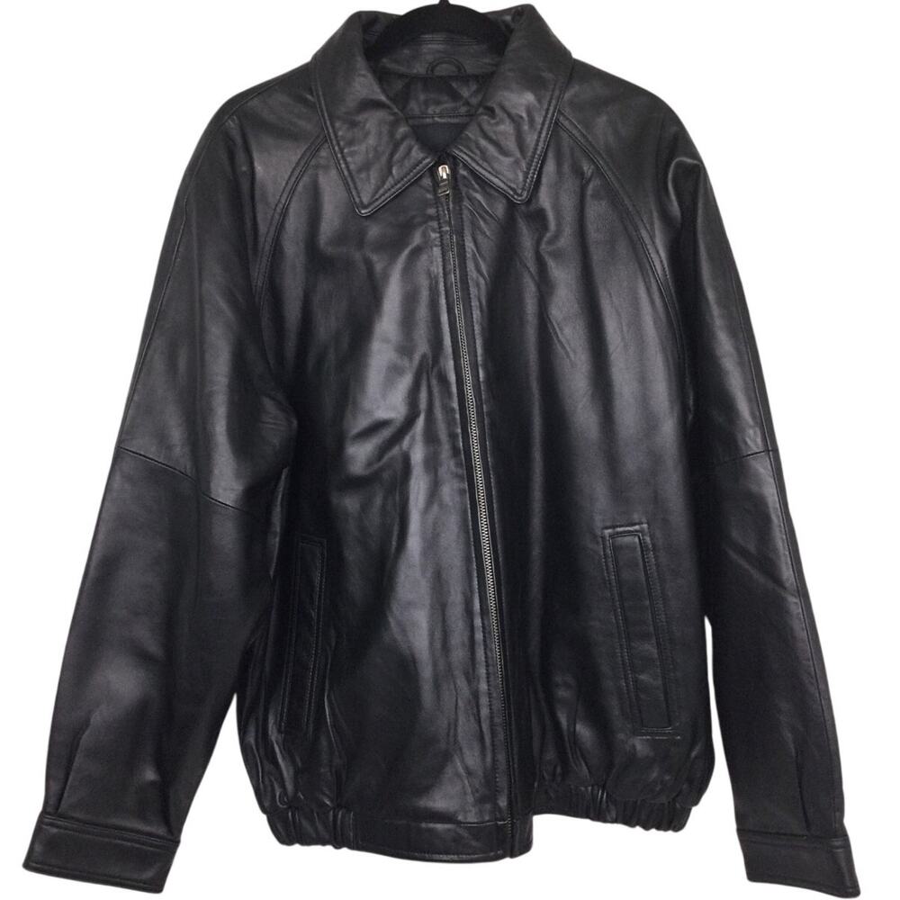 Bill Blass Retro 90s Y2K Soft Leather Bomber Full Zip Quilted Americana Jacket L